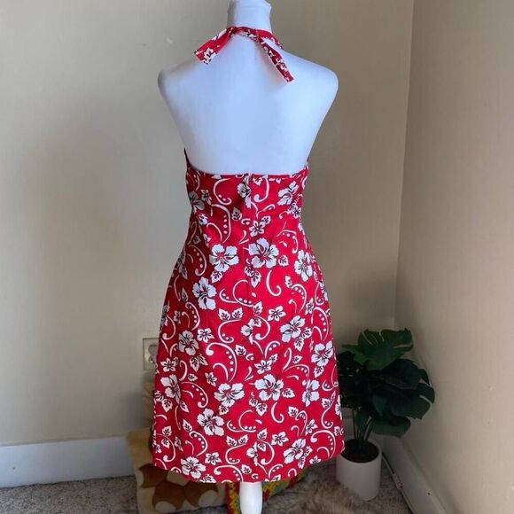 Vintage red & white hibiscus floral halter dress - Picture 6 of 7